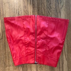Red leather mini skirt